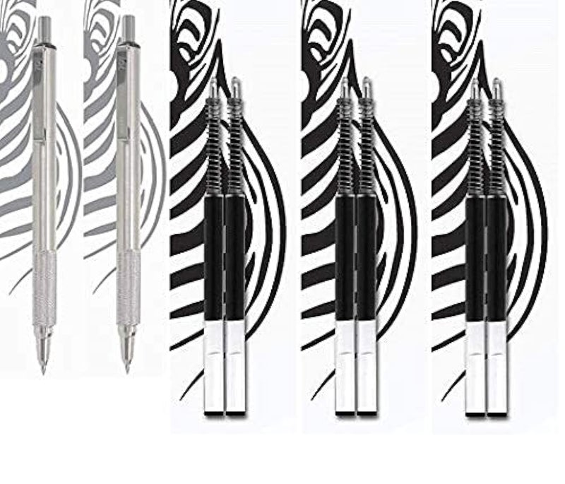 Zebra F-701 Stainless Steel Ballpoint Retractable Pen 0.8mm & Ballpoint F-Refills 0.7mm, Black Ink, 2 Pen & 8 Refills